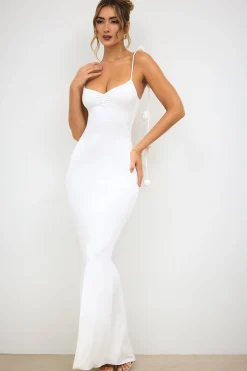 Oh Polly Party Dresses | Bride To Be^Slinky Jersey Rose Detail Evening Gown in White