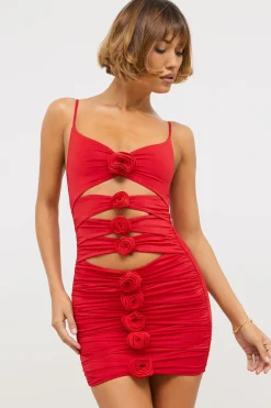 Oh Polly Women'S Clothing Sale - $65 And Under | Women'S Clothing Sale - $40 And Under^Slinky Jersey Rose Detail Cut Out Mini Dress in Scarlet Red ScarletRed