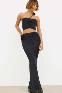 Oh Polly Women'S Clothing Sale - $65 And Under | Women'S Clothing Sale - $40 And Under^Slinky Jersey Rose Detail Mid-Rise Maxi Skirt in Black