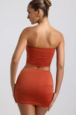 Oh Polly Co-Ords | Tops^Slinky Jersey Ruched Hardware Detail Strapless Top in Burnt Orange BurntOrange
