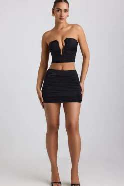 Oh Polly Co-Ords | Tops^Slinky Jersey Ruched Hardware Detail Strapless Top in Black