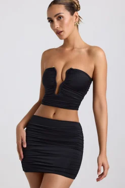 Oh Polly Co-Ords | Tops^Slinky Jersey Ruched Hardware Detail Strapless Top in Black