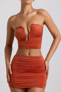 Oh Polly Women'S Clothing Sale - $65 And Under | Women'S Clothing Sale - $40 And Under^Slinky Jersey Ruched Micro Mini Skirt in Burnt Orange BurntOrange