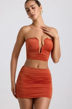 Oh Polly Women'S Clothing Sale - $65 And Under | Women'S Clothing Sale - $40 And Under^Slinky Jersey Ruched Micro Mini Skirt in Burnt Orange BurntOrange