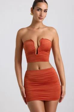 Oh Polly Women'S Clothing Sale - $65 And Under | Women'S Clothing Sale - $40 And Under^Slinky Jersey Ruched Micro Mini Skirt in Burnt Orange BurntOrange