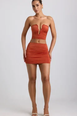 Oh Polly Women'S Clothing Sale - $65 And Under | Women'S Clothing Sale - $40 And Under^Slinky Jersey Ruched Micro Mini Skirt in Burnt Orange BurntOrange