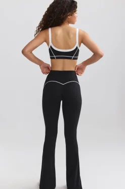 Oh Polly Matching Sets^Soft Active Contrast-Trim Flared Trousers in Black