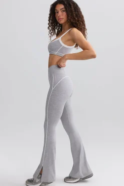 Oh Polly Matching Sets^Soft Active Contrast-Trim Flared Trousers in Ice Grey IceGrey