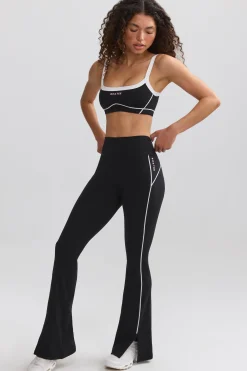 Oh Polly Matching Sets^Soft Active Contrast-Trim Flared Trousers in Black