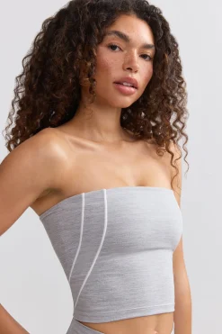 Oh Polly Matching Sets | Tops^Soft Active Contrast-Trim Bandeau Top in Ice Grey IceGrey