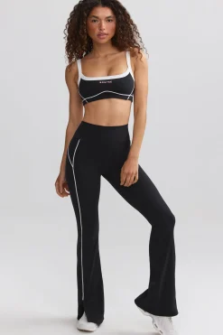 Oh Polly Matching Sets^Soft Active Contrast-Trim Flared Trousers in Black