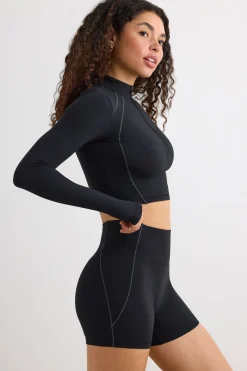 Oh Polly Matching Sets | Tops^Soft Active Half Zip Crop Top in Black
