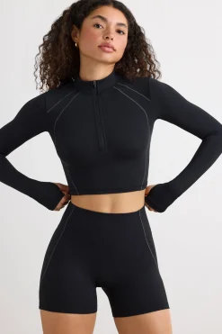 Oh Polly Matching Sets | Tops^Soft Active Half Zip Crop Top in Black