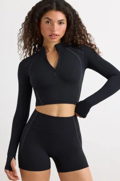 Oh Polly Matching Sets | Tops^Soft Active Half Zip Crop Top in Black