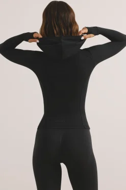 Oh Polly Matching Sets^Soft Active Hooded Zip Up Jacket in Jet Black JetBlack