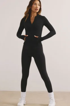 Oh Polly Matching Sets^Soft Active Hooded Zip Up Jacket in Jet Black JetBlack