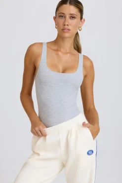 Oh Polly Matching Sets | Tops^Soft Active Open-Back Bodysuit in Grey Marl GreyMarl