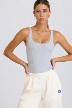 Oh Polly Matching Sets | Tops^Soft Active Open-Back Bodysuit in Grey Marl GreyMarl