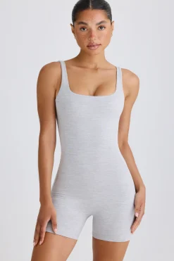 Oh Polly Unitards^Soft Active Open-Back Unitard in Grey Marl GreyMarl