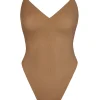 Oh Polly Lounge & Intimates | Bra Solutions^Soft Mesh V-Neck Bodysuit in Almond