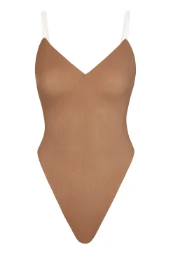Oh Polly Lounge & Intimates | Bra Solutions^Soft Mesh V-Neck Bodysuit in Honey