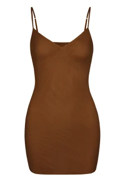 Oh Polly Lounge & Intimates | Bra Solutions^Soft Mesh V-Neck Mini Slip Dress in Chestnut