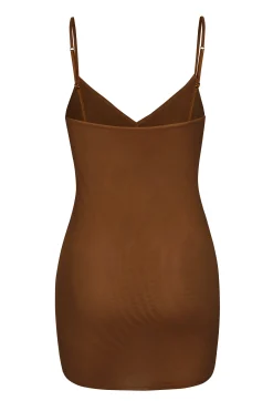 Oh Polly Lounge & Intimates | Bra Solutions^Soft Mesh V-Neck Mini Slip Dress in Chestnut