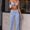 Oh Polly Women'S Clothing Sale - $65 And Under^Soft Rib High Waist Wide Leg Fold Over Trousers in Soft Blue SoftBlue