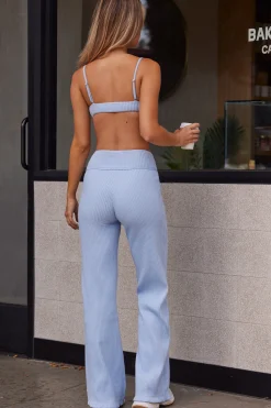 Oh Polly Women'S Clothing Sale - $65 And Under^Soft Rib High Waist Wide Leg Fold Over Trousers in Soft Blue SoftBlue