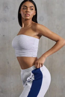 Oh Polly Tops^Soft Rib Ruched Bandeau Top in Heather Grey HeatherGrey