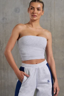 Oh Polly Tops^Soft Rib Ruched Bandeau Top in Heather Grey HeatherGrey