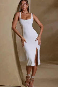 Oh Polly Bride To Be^Square Neck Bodycon Midi Dress in White