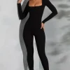 Oh Polly Jumpsuits & Unitards^Square Neck Long Sleeve Jumpsuit in Black