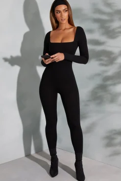 Oh Polly Jumpsuits & Unitards^Square Neck Long Sleeve Jumpsuit in Black