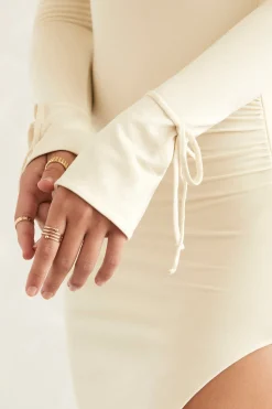 Oh Polly Bride To Be^Square Neck Long Sleeve Midi Dress in Ivory