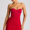 Oh Polly Night Out | Satin Dresses^Strapless A-Line Mini Dress in Fire Red FireRed