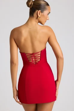 Oh Polly Night Out | Satin Dresses^Strapless A-Line Mini Dress in Fire Red FireRed