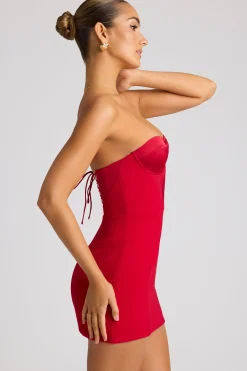 Oh Polly Night Out | Satin Dresses^Strapless A-Line Mini Dress in Fire Red FireRed