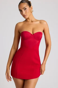 Oh Polly Night Out | Satin Dresses^Strapless A-Line Mini Dress in Fire Red FireRed