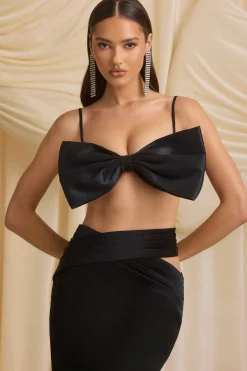 Oh Polly Tops^Strapless Bow Crop Top in Black