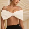 Oh Polly Tops^Strapless Bow Crop Top in Ivory