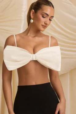 Oh Polly Tops^Strapless Bow Crop Top in Ivory