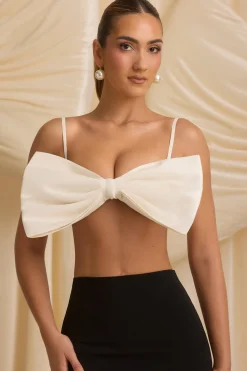 Oh Polly Tops^Strapless Bow Crop Top in Ivory