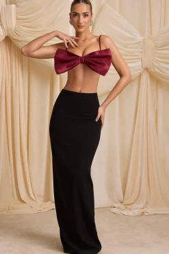 Oh Polly Tops^Strapless Bow Crop Top in Wine Red WineRed