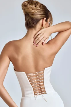 Oh Polly Women'S Clothing Sale - $65 And Under | Bride To Be^Strapless Lace-Up Satin Corset in Ivory
