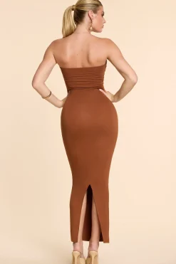Oh Polly Women'S Clothing Sale - $65 And Under | Women'S Clothing Sale - $40 And Under^Strapless Ruched Modal Cashmere Blend Maxi Dress in Chestnut Brown ChestnutBrown