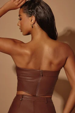 Oh Polly Women'S Clothing Sale - $65 And Under | Women'S Clothing Sale - $40 And Under^Strapless Vegan Leather Corset Top in Brown