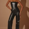 Oh Polly Women'S Clothing Sale - $65 And Under^Strapless Wide Leg Vegan Leather Jumpsuit in Black