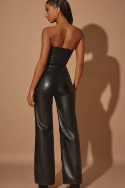 Oh Polly Women'S Clothing Sale - $65 And Under^Strapless Wide Leg Vegan Leather Jumpsuit in Black