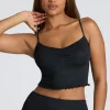 Oh Polly Women'S Clothing Sale - $65 And Under | Women'S Clothing Sale - $40 And Under^Strappy Ruched Pointelle Crop Top in Black
